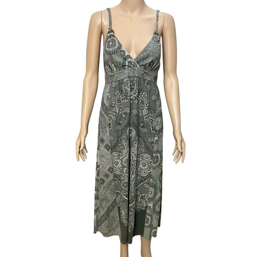 Y2K Lucky Brand Boho Midi Dress Small Bandana Print Paisley Braided Strap Hippie